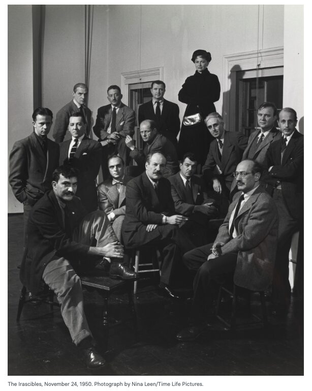 American abstract artists, The Irascibles, including William Baziotes, James C. Brooks, Jimmy Ernst, Adolph Gottlieb, Hedda Sterne, Clyfford Still, Willem de Kooning, Bradley Walter Tomlin, Barnett Newman, Jackson Pollock, Theodoros Stamos, Richard Pousette-Dart, Robert Motherwell, Ad Reinhardt, and Mark Rothko